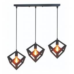 Lmpara de colgar de hierro 3 luces Negra
