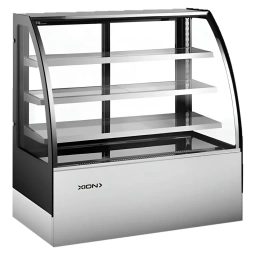 VITRINA EXHIBIDORA REFRIGERADA TOTAL INOX. VIDRIO CURVO