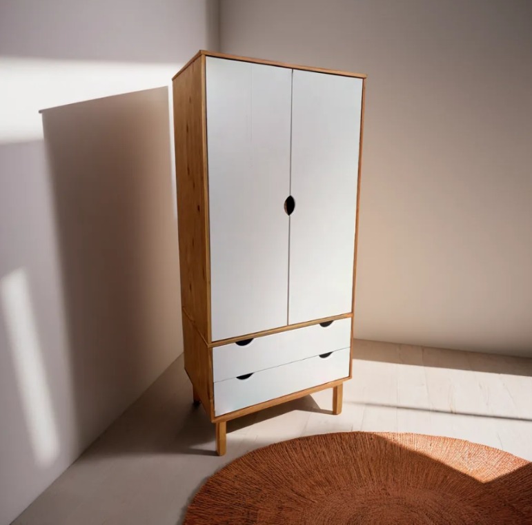 Ropero 2P y 2C Mel/blanco Linea Nordica en Madera Maciza DORMITORIO ROPERO