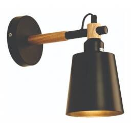 Lmpara de pared madera y hierro E27 Negra