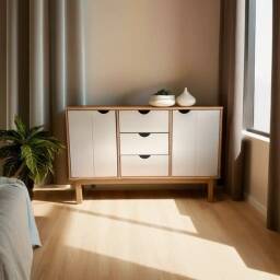Comoda/Encimera 2P y 3C Mel/Gris Linea Nordica en Madera Maciza