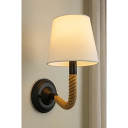 Lmpara de pared de hierro y cuerda con pantalla E27 Negra