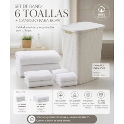 Combo Canasto Para Ropa + Set 6 Toallas De Ba�o