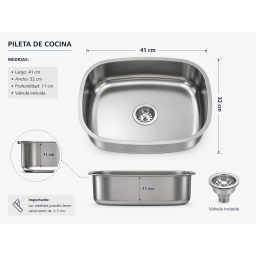 Pileta IDEAL inox N4 41x32x11 c/ v�lvula 3 1/2