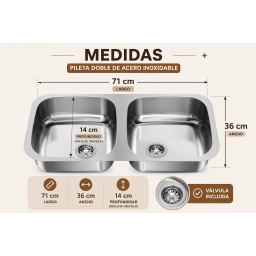 Pileta PLUS doble inox N5 71x36x14 c/ v�lvula 3 1/2