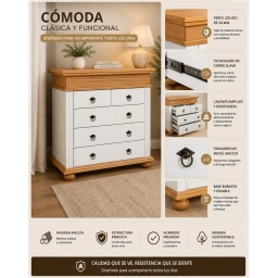Comoda 3+2 cajones en madera maciza