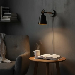 L�mpara de pared madera y hierro E27 Negra