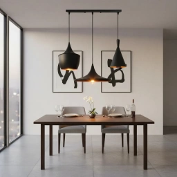 L�mpara de colgar 3 luces de aluminio E27 Negra