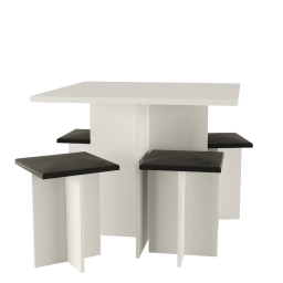 Conjunto de Mesa y 4 banquetas Blanco negro