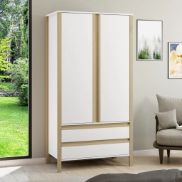 Ropero Combinado Madera 2P, 2C Blanco/Miel
