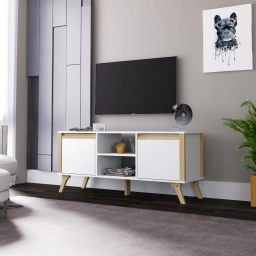 Rack de TV Combinado Madera 2 Puertas Blanco/Miel