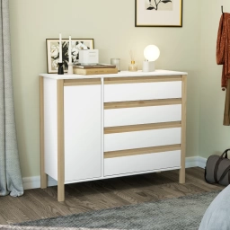 Comoda Combinado Madera 1P, 4C Blanco/Miel